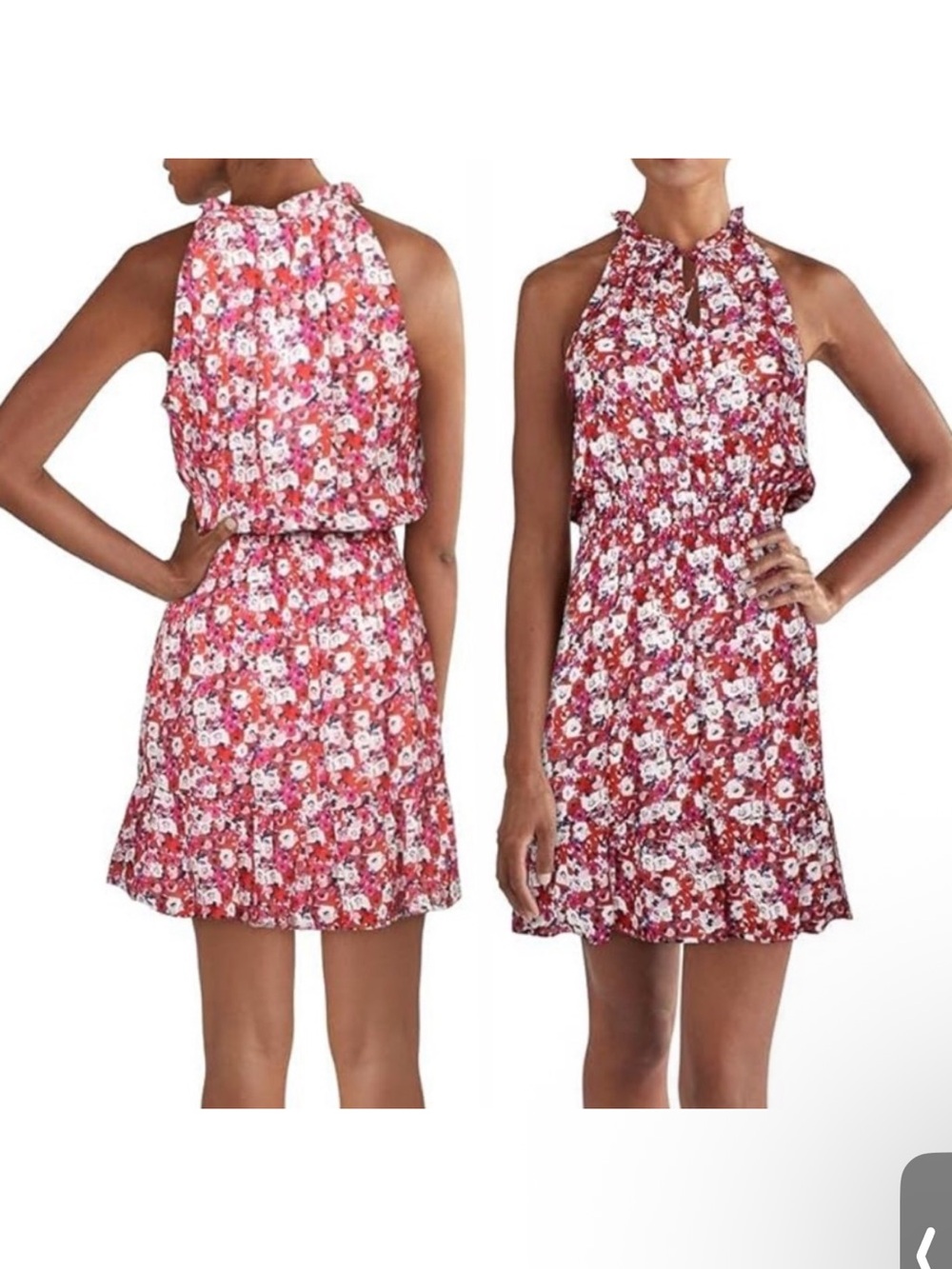 Parker Floral Halter Mini Dress in Red and Pink